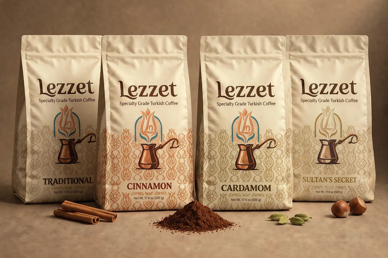 Lezzet Traditional, Cinnamon, Cardamom and Sultan's Secret Turkish coffee bags