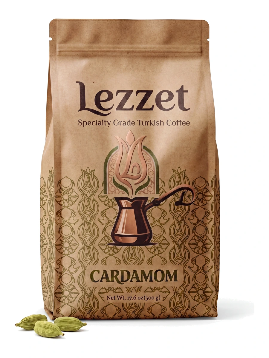 Lezzet Cardamom Turkish coffee bag with cardamom pods