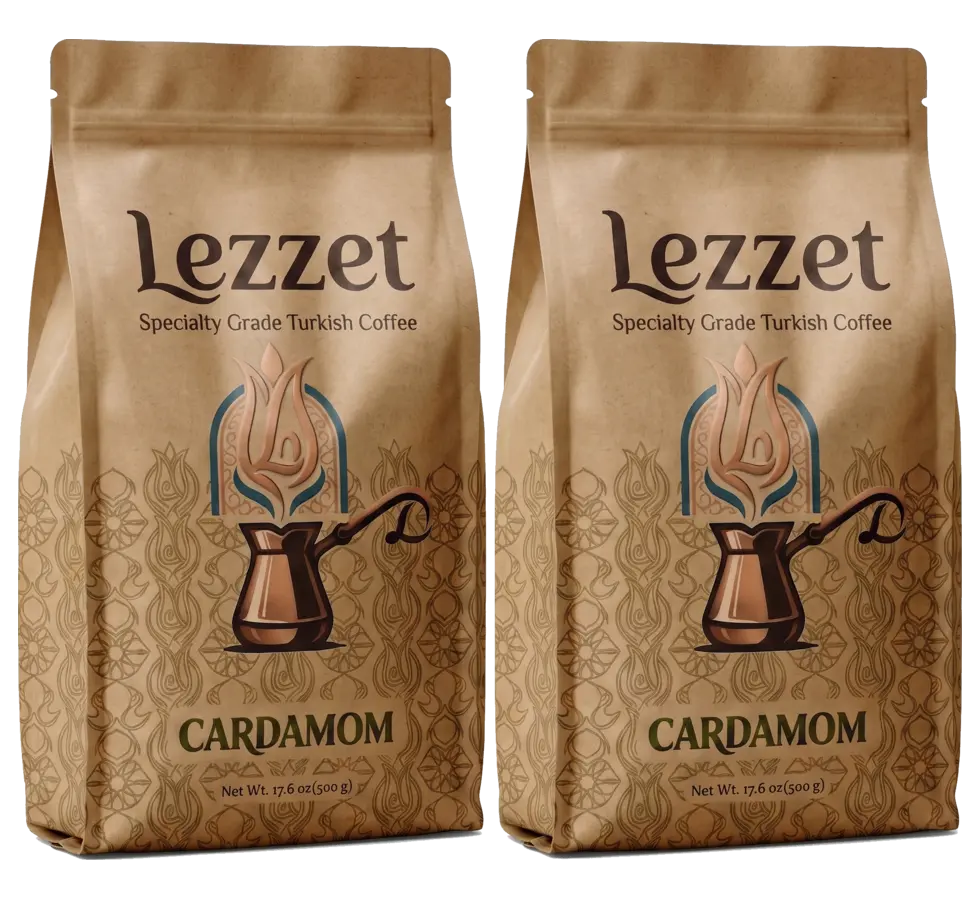 Two Lezzet Cardamom Turkish coffee bags