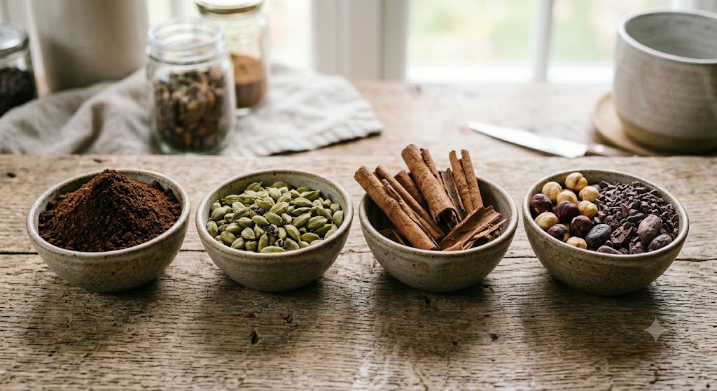 Lezzet Turkish coffee flavor ingredients for traditional, cinnamon, cardamom, and Sultan's Secret blends
